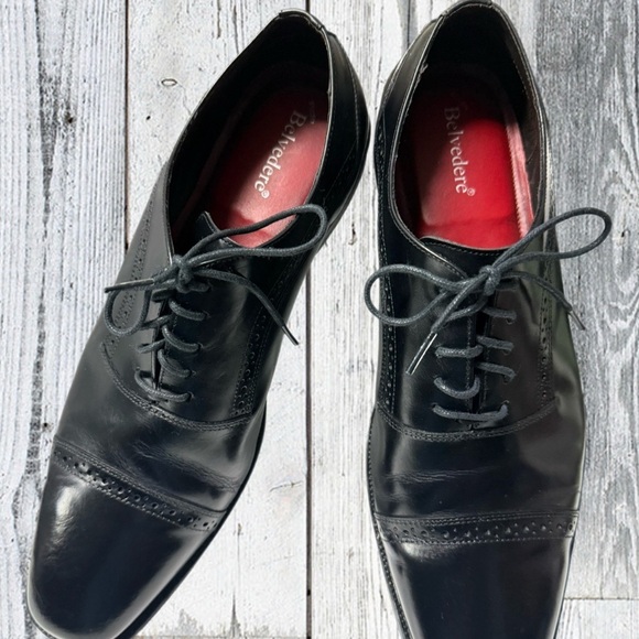 Belvedere Merlo Cap Toe Oxford Dress Shoes Black Leather Size 11D Made in Brazil main image 11